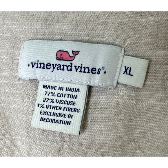 Vineyard Vines Beige White Striped 3/4 Sleeve Notched V-Neck Tunic Blouse - Picture 6 of 6